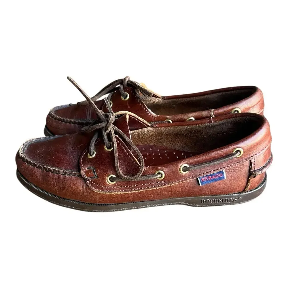 Sebago Schooner Brown Oiled Waxy Deck Shoes Women’s Size 7 Preppy Outdoor